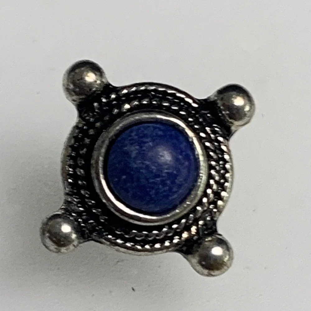 Vintage Silver Tone Blue Lapis Lazuli Stud Earrings Southwestern Boho Round 3802